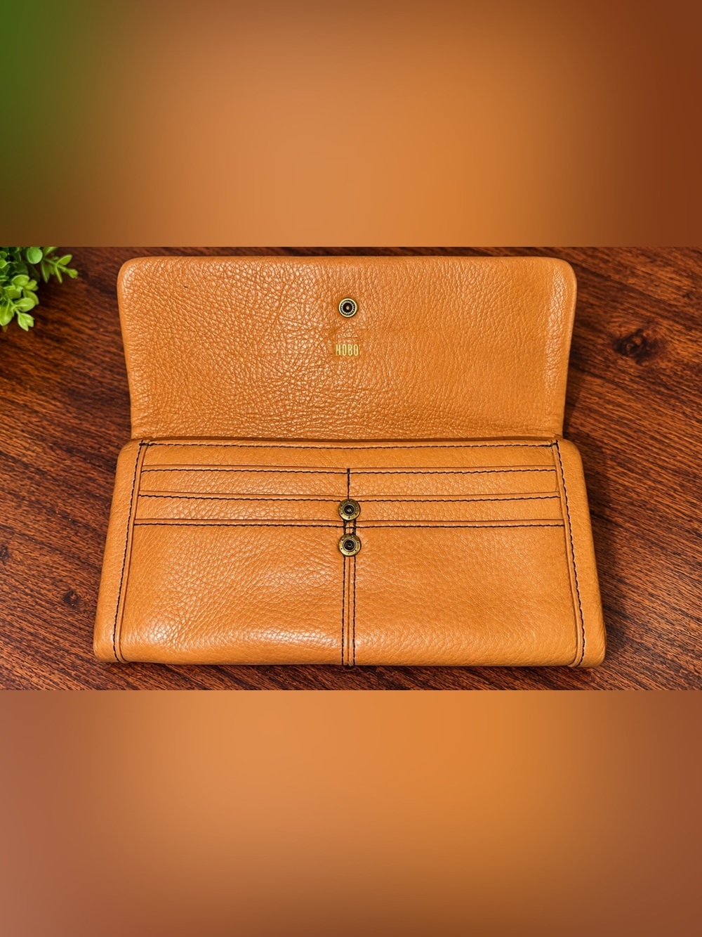 HOBO International Cognac Tan Pebbled Leather Continental Wristlet Wallet